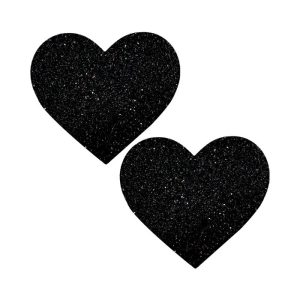 Black Malice Queen Status Plus Size Fuller Bust Black Glitter Heart Nipple Pasties | Pasties Apparel Pasties