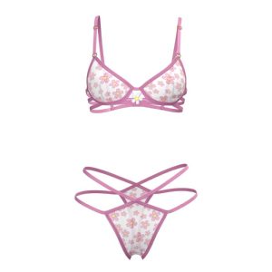 Blacklight Responsive Daisy Print Bra & Thong Set | Lingerie Apparel Lingerie