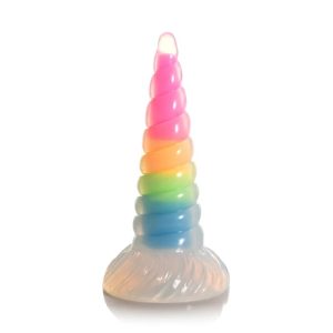 Creature Cocks Uni-Glow Glow-in-the-Dark Rainbow Silicone Fantasy Shaped Harnessable Unicorn Horn Dildo With Suction Cup | Dildos Dildos Dildos