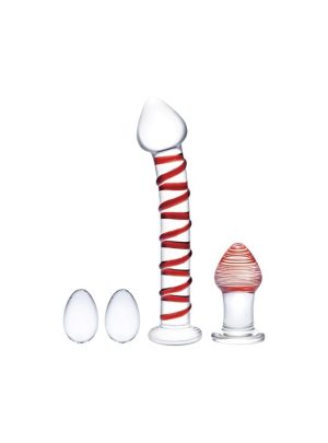 Glas Handmade 8" Mr. Swirly 4 Piece Set with Glass Kegel Balls and 3.25" Butt Plug | Dildos Butt Toys Butt Toys