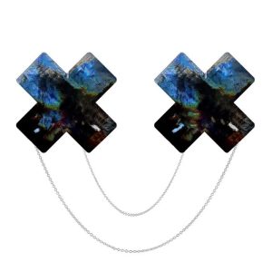 Midnight Sky Black Wet Holographic Vinyl Chained X Factor Nipple Cover Pasties | Pasties Apparel Pasties