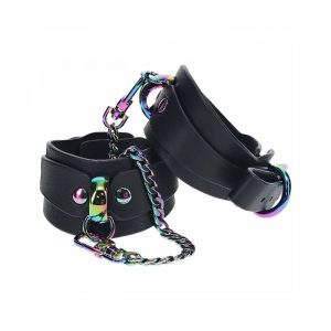 Ouch! Venice Collection Bonded Leather Iridescent Finish Adjustable Handcuffs With Connector Chain | Restraint BDSM Restraint