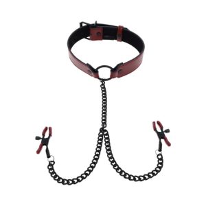 Saffron Collar with Nipple Clamps | Sensation BDSM Sensation